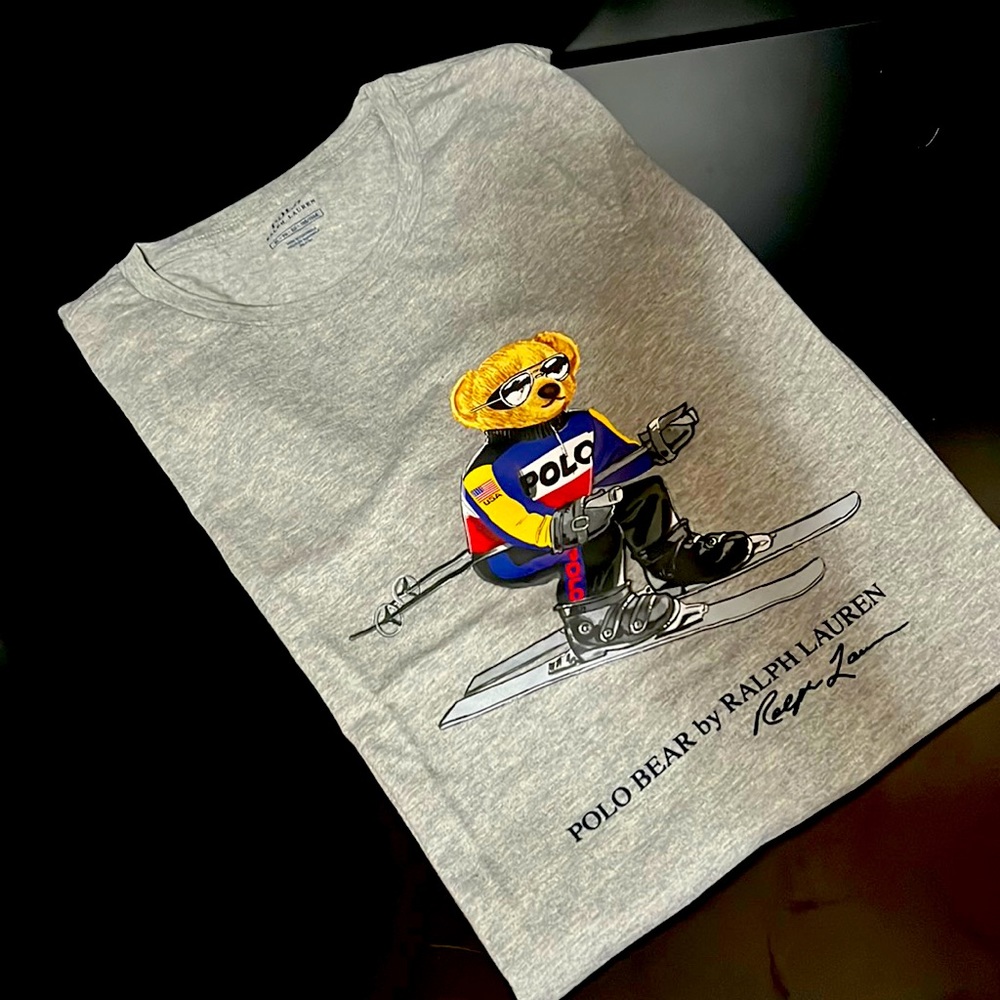 NEW Polo Ralph Lauren Ski Alpine Bear Mens Grey Gray T Shirt